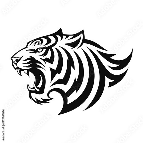 Wallpaper Mural Powerful black and white vector illustration of a roaring tiger head for sports team mascot or emblem Torontodigital.ca