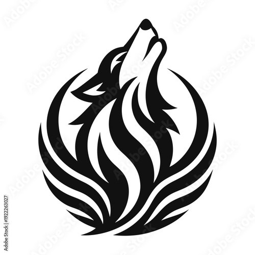 Vector Illustration of a Wolf Howling in a Tribal Circle