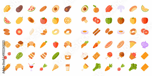 A colorful collection of various fruit vegetable and food icons