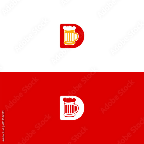Letter D Beer Mug Logo Brewing Bar Vector