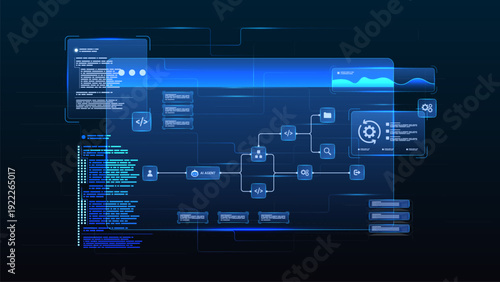 AI workflow automation artificial intelligence. ai agent workflow dashboard machine learning flow process, coding and automation system.