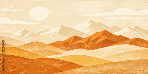 autumn mountain landscape with vintage paper texture