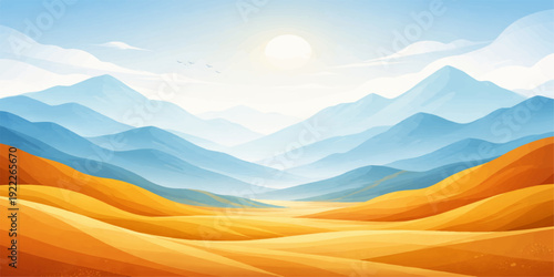 Sunset landscape with mountains and sky view