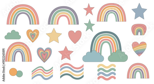 Whimsical Rainbow Illustrations with Stars and Hearts in a Dreamy Environment