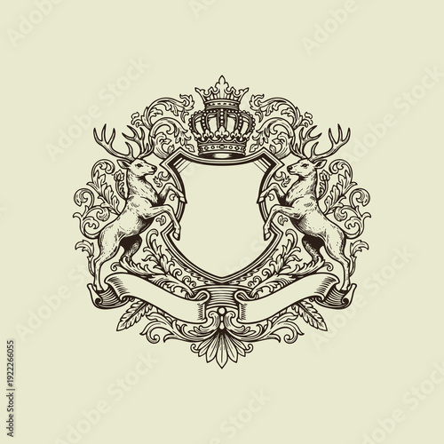 heraldic deer logo shield coat of arms family crest logo