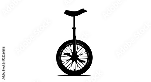 A classic unicycle silhouette, symbolizing balance and skill. This graphic is perfect for illustrating concepts of individual accomplishment, entertainment and amusement.