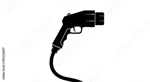 Silhouette of an electric car charging plug, highlighting sustainable energy and vehicle technology. The charging station adapter is black and ready for power