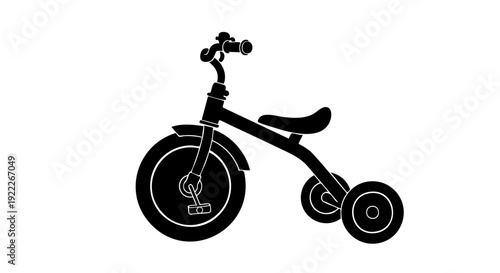 Silhouette of a classic tricycle isolated on a bright backdrop. This illustration captures the simplicity and joy of childhood