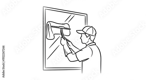 Man installing security camera on wall near window with sunlight shining through