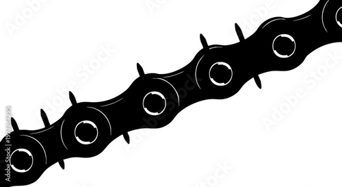 A close-up view of a bicycle chain in graphic style. The chain has a repeating pattern of metallic links