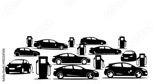 Electric cars charging at a charging station. A clean energy solution for the future of transportation