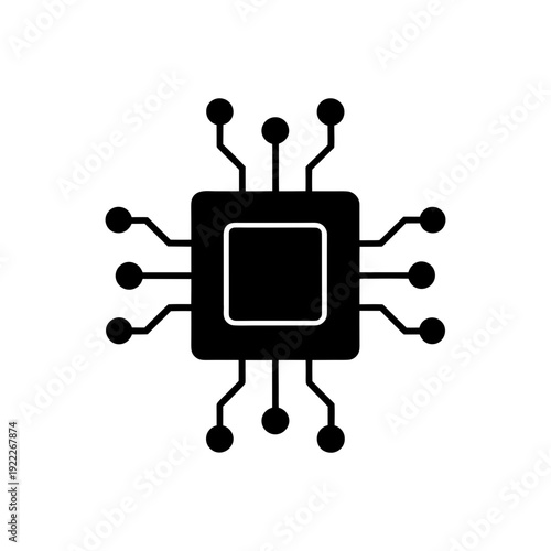 AI Microchip With Network Circuit Lines Representing Advanced Computing Power On white Background Line Art Vector illustration