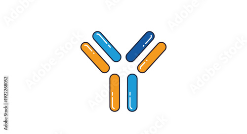 Stylized antibody icon in blue and orange representing medical research immune system health and disease prevention.