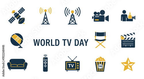 Graphic celebrating World TV Day with icons of broadcasting and viewing
