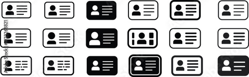 Black and white vector illustration of identification profile card icons, user interface design templates, digital identity symbols, access credentials, online security concept set