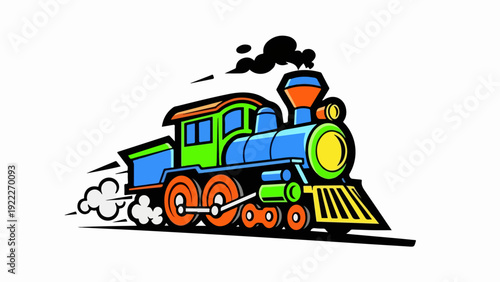 Vibrant cartoon steam train illustration with colorful details.