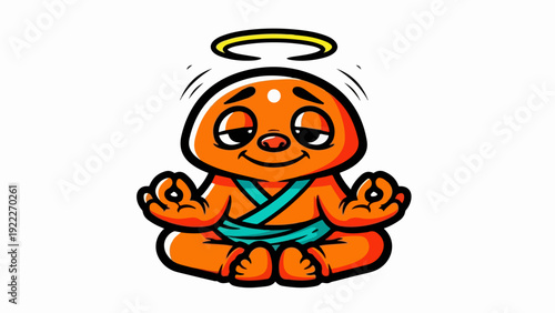 Cute cartoon baby meditating with a halo in a serene pose.