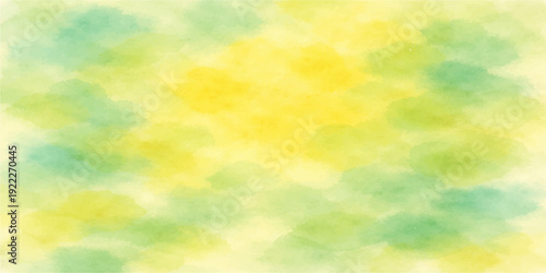 Abstract colorful watercolor background with bright sunny clouds and light green grass texture for a summer nature design wallpaper