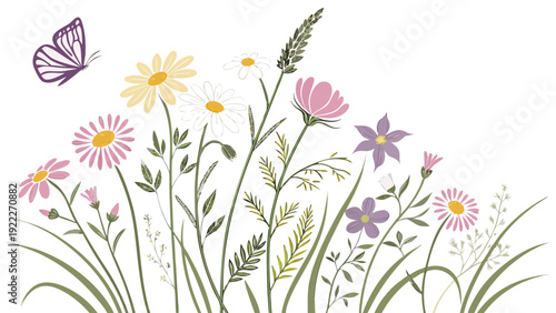 Gemini said

Beautiful vector illustration of spring flowers and grass featuring a floral nature pattern with daisies and green leaves for a summer garden art design