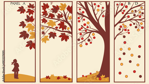 Gemini said

Vibrant autumn park vector illustration featuring orange maple leaves and birds perched on branches within a decorative seasonal foliage frame design