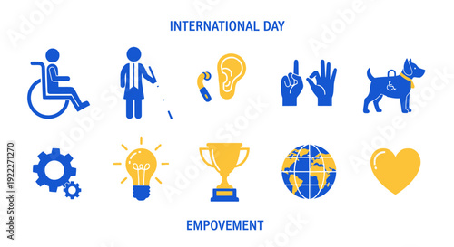 Blue and yellow icons illustrating International Day for disability empowerment