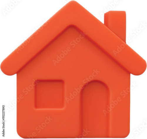 3d rendering of an orange home icon on a white isolated background