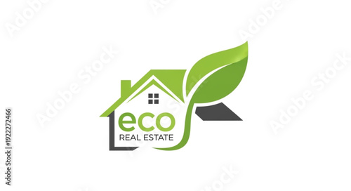Eco Real Estate Logo - Sustainable Home and Leaf Symbolizing Green Living.