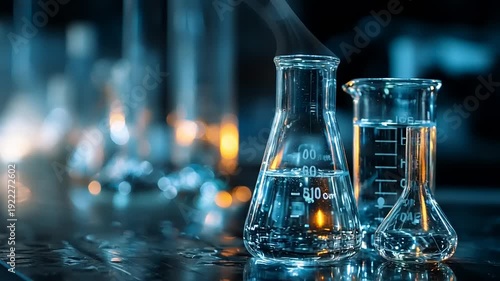 Laboratory Research with Flasks and Scientific Equipment