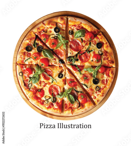 Delicious Italian Pizza Slice Vector Illustration for Restaurant Menu Design