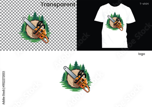 Chainsaw cutting tree trunk logo vector design