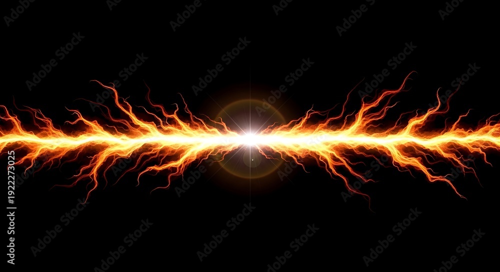 Fototapeta premium Bright electric lightning bolt striking through dark space with intense glow