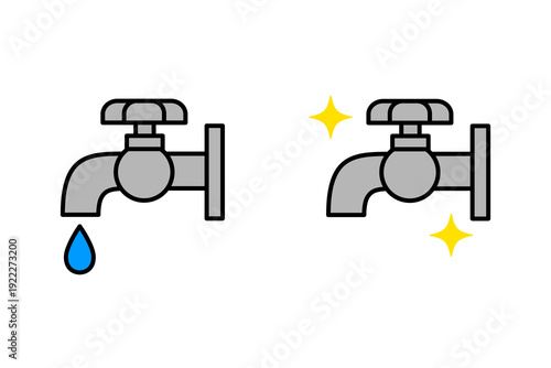水漏れする蛇口と修理後の蛇口　セット
