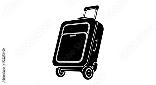 Black rolling suitcase with handle and wheels ready for travel adventures.
