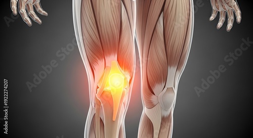 Human Leg Anatomy with Highlighted Knee Pain.
