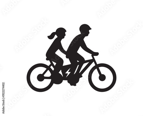 Electric Tandem Bicycle Silhouette - Couple Riding E-Bike Icon