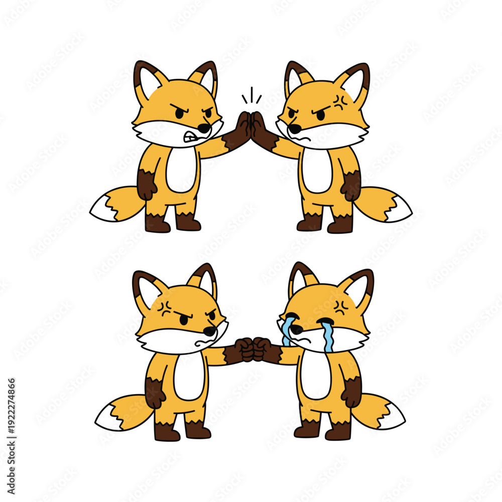 Fototapeta premium Cartoon foxes showing friendship and sadness in a simple illustration style