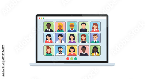 Diverse Group of People Participating in a Virtual Meeting on a Laptop Screen