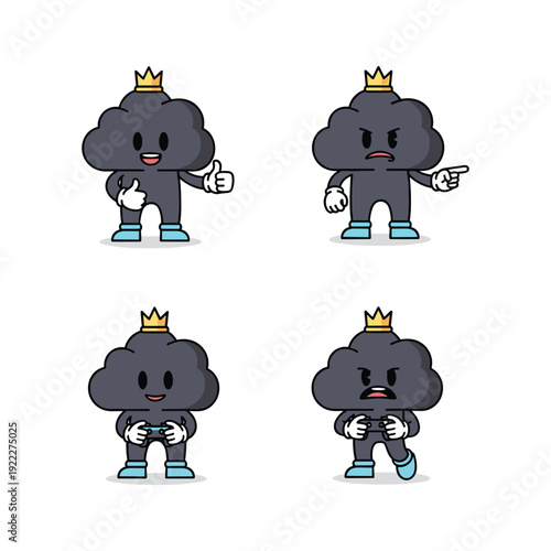 Cartoon cloud characters with different emotions wearing a crown