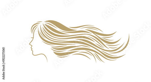 Elegant Golden Silhouette of a Womans Profile with Flowing Hair.