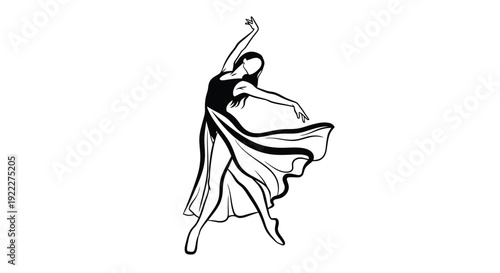 Elegant Dancer in Flowing Dress Performing Ballet.