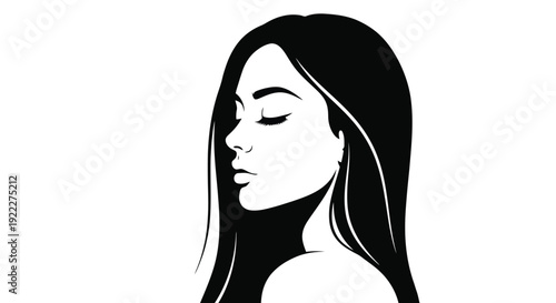 Elegant Woman Profile Silhouette Black and White.