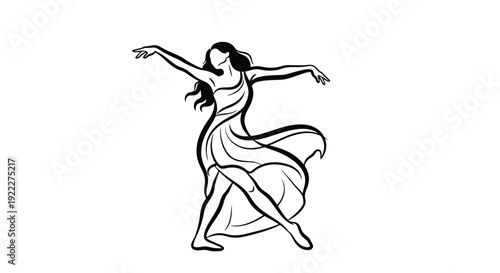 Elegant Woman Dancing Gracefully in Flowing Dress.