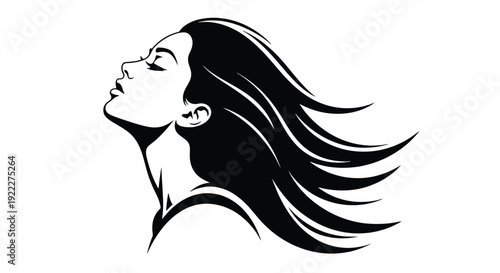 Elegant Woman Profile Silhouette with Flowing Hair.