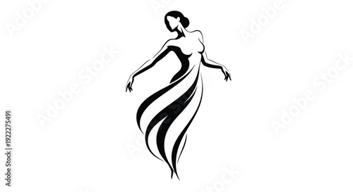 Elegant Woman Dancing in Flowing Dress Silhouette.
