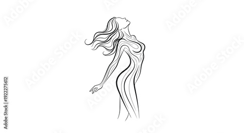 Elegant Woman Silhouette Flowing Lines Abstract Art.