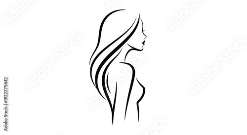 Elegant Woman Profile Silhouette Line Art Illustration.