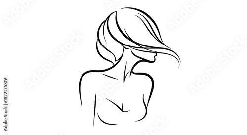 Elegant Line Art Portrait of a Womans Silhouette.