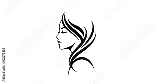 Elegant Woman Profile Silhouette with Flowing Hair Design.