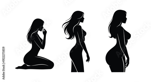 Silhouette of Woman in Three Poses.