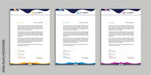 corporate letterhead design template for business with three color variation